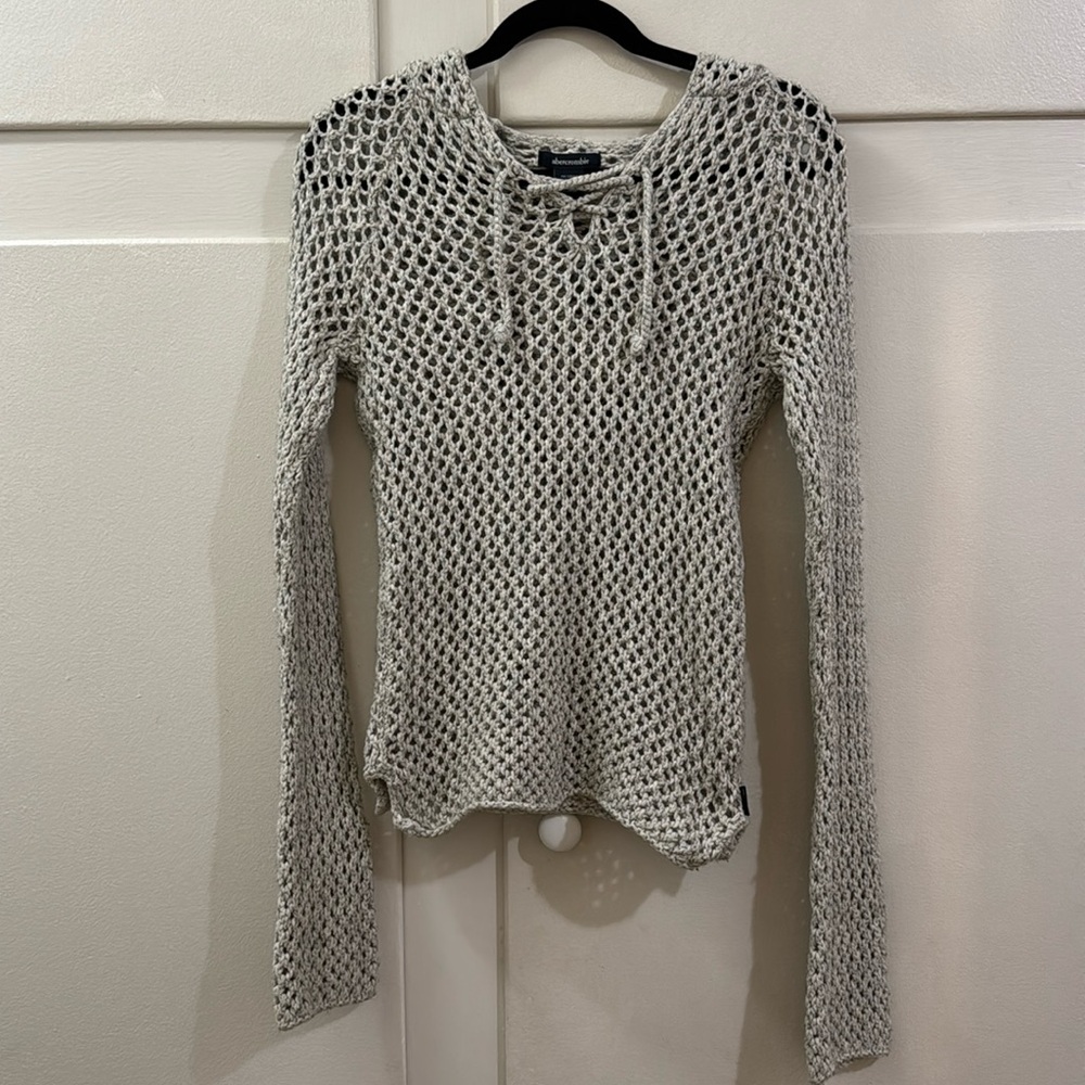 Women’s Abercrombi & Fitch open knit pullover  gray Sweater XL Y2K style
